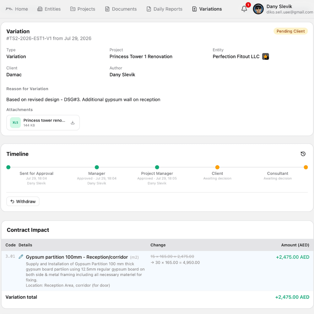 Approved variation — timeline and contract impact